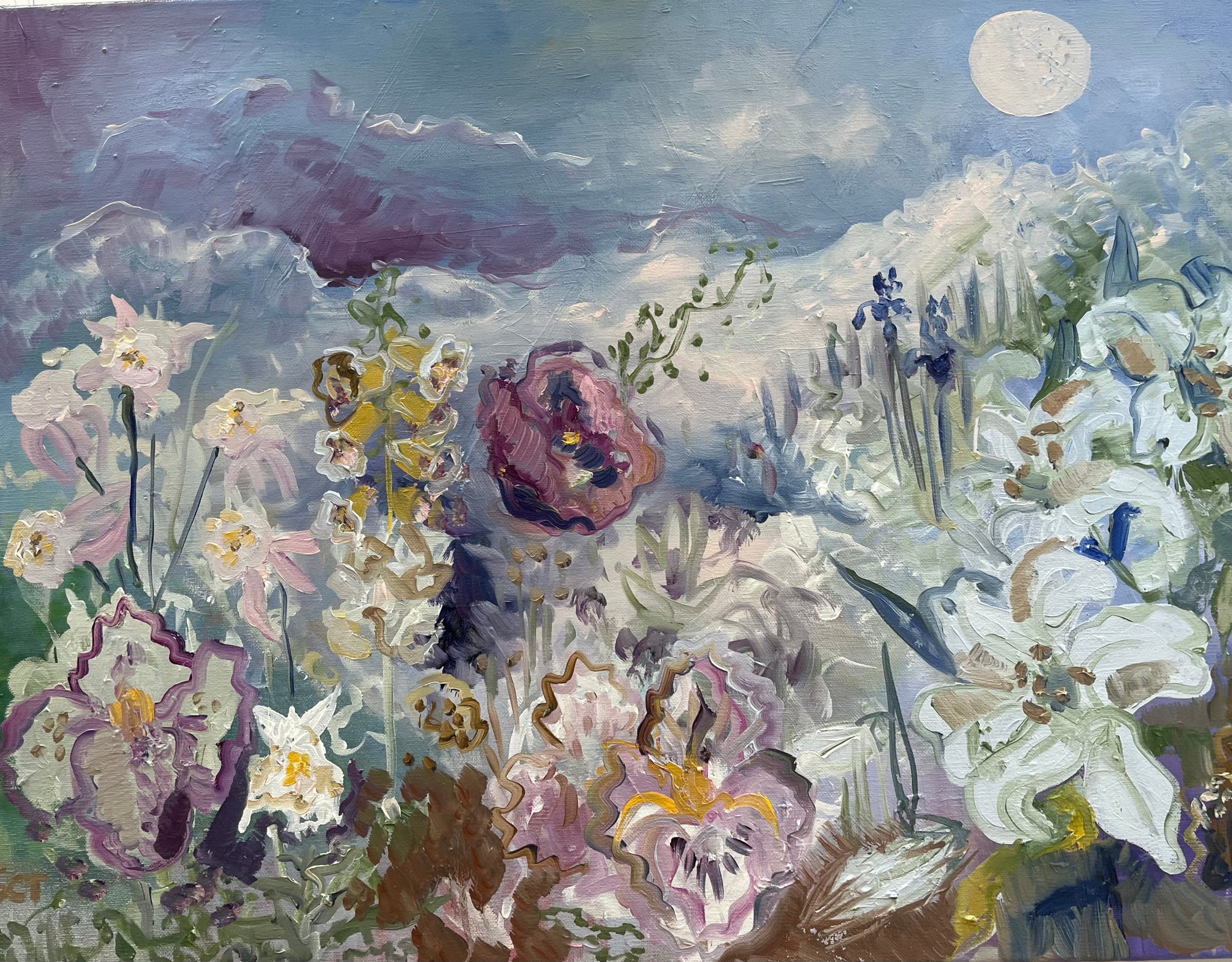 ORIGINAL "Spring Moon Garden" Oil Painting on Canvas