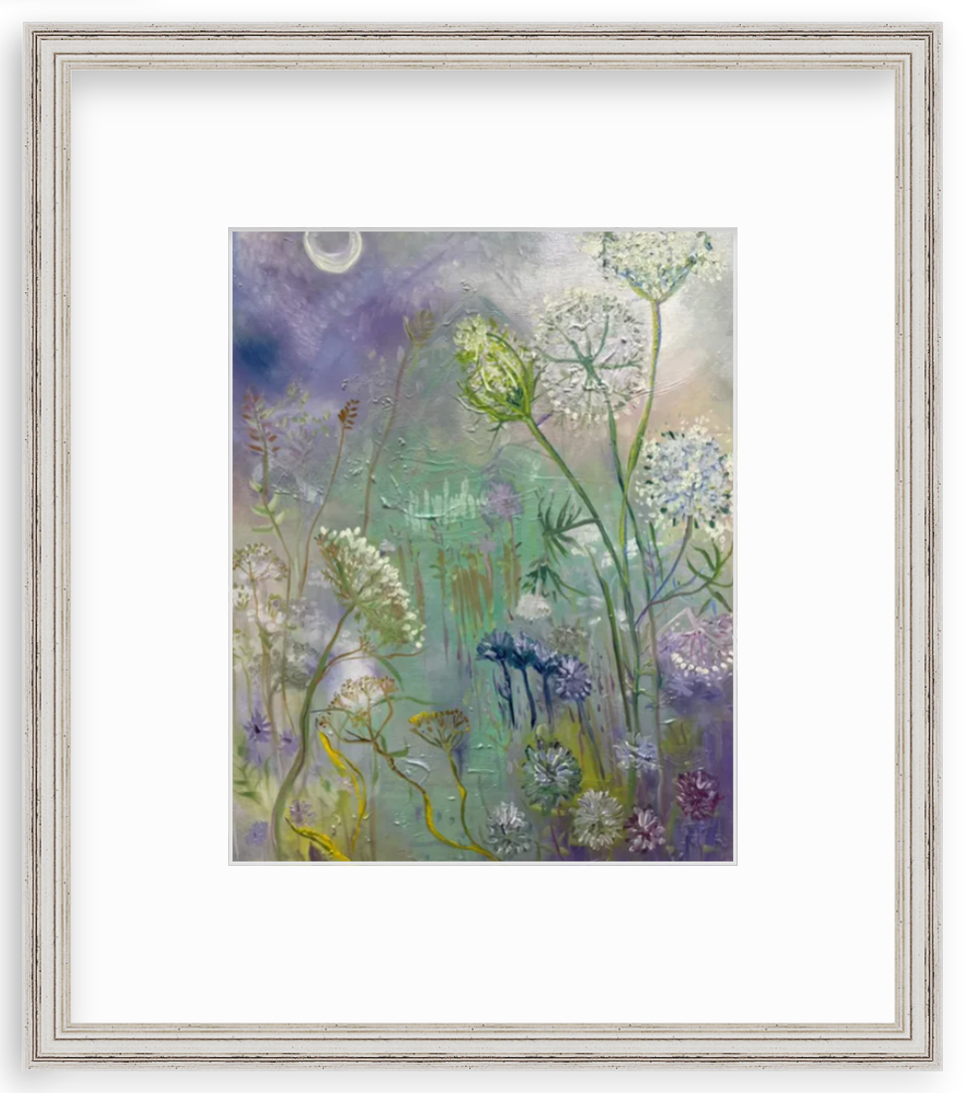 FRAMED PRINT "Lace and Corn Flowers" a Vertical Fine Art Giclee Reproduction