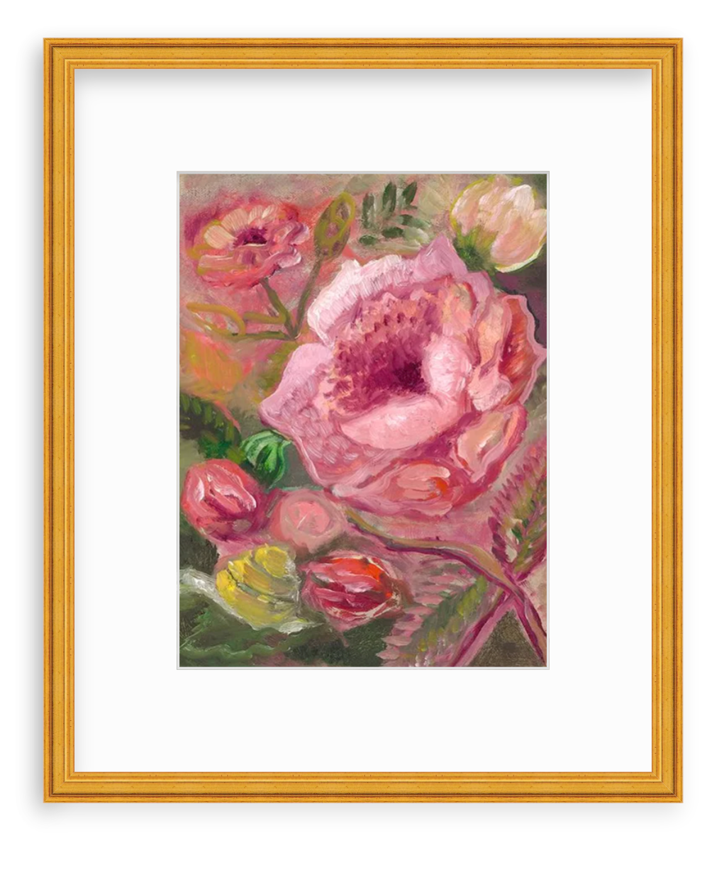 FRAMED "Rose and Snail" a Vertical Fine Art Print