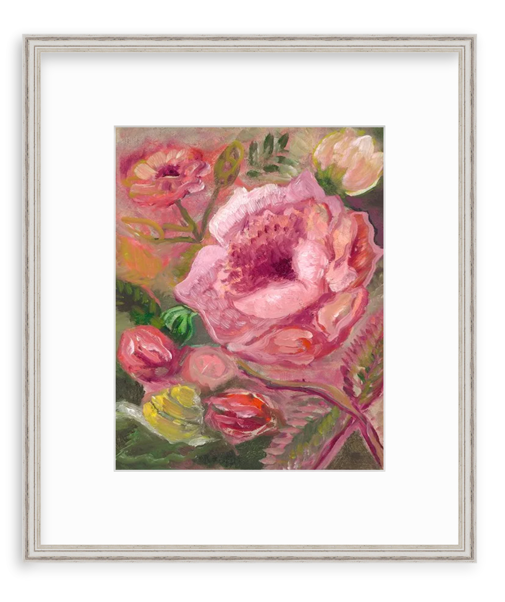 FRAMED "Rose and Snail" a Vertical Fine Art Print